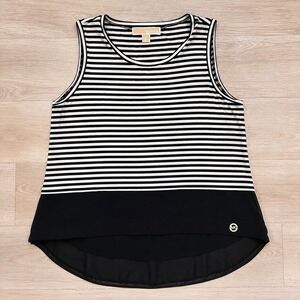 Michael Michael Kors Striped Sleeveless High Low Top Black White Large